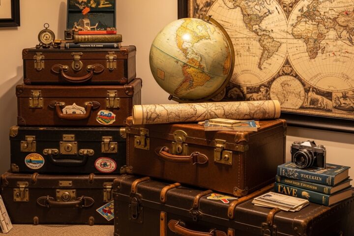 Cartes du monde, malles anciennes, globes : la déco des voyageurs